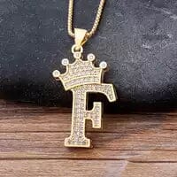 Stainless Steel Gold Overlay Hip Hop Crown A-Z Letters Necklace for Men and Women Necklaces F - DailySale