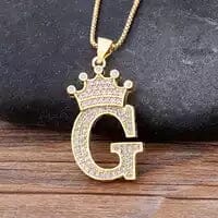 Stainless Steel Gold Overlay Hip Hop Crown A-Z Letters Necklace for Men and Women Necklaces G - DailySale