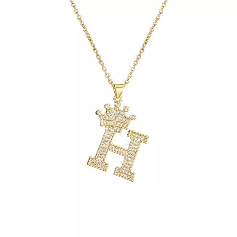 Stainless Steel Gold Overlay Hip Hop Crown A-Z Letters Necklace for Men and Women Necklaces H - DailySale