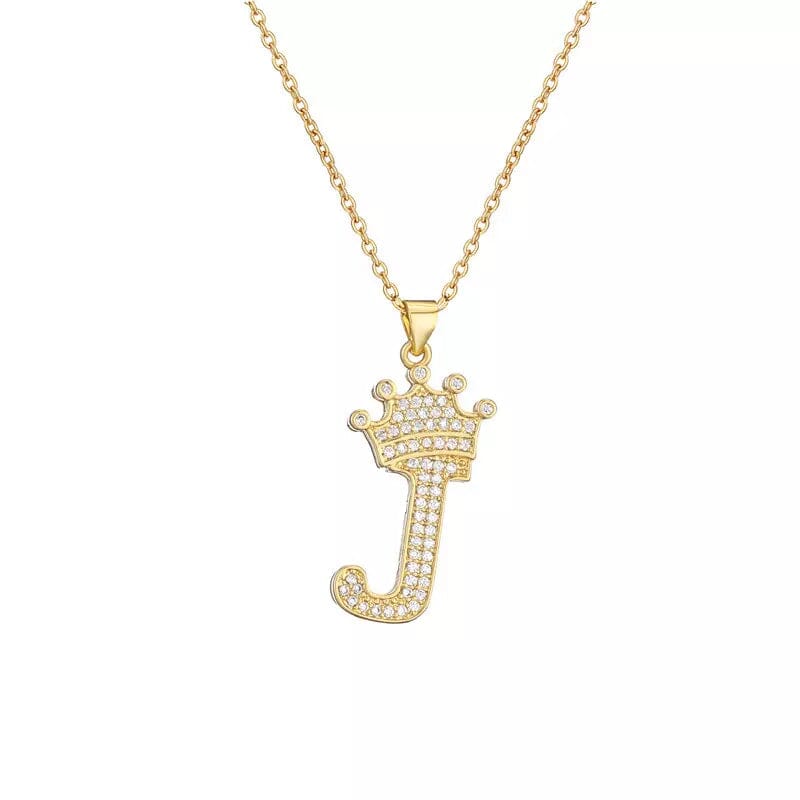 Stainless Steel Gold Overlay Hip Hop Crown A-Z Letters Necklace for Men and Women Necklaces J - DailySale
