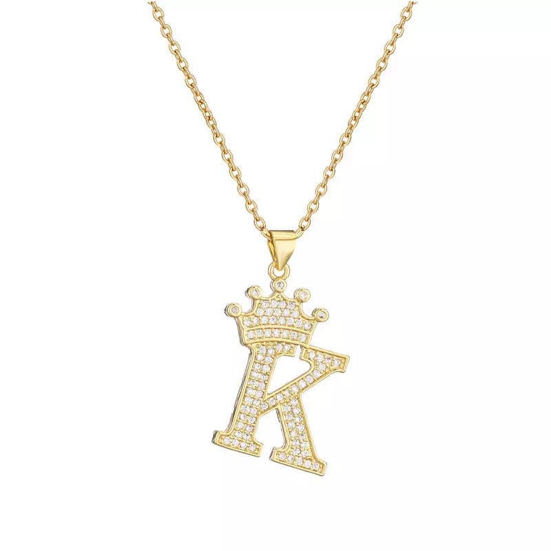 Stainless Steel Gold Overlay Hip Hop Crown A-Z Letters Necklace for Men and Women Necklaces K - DailySale