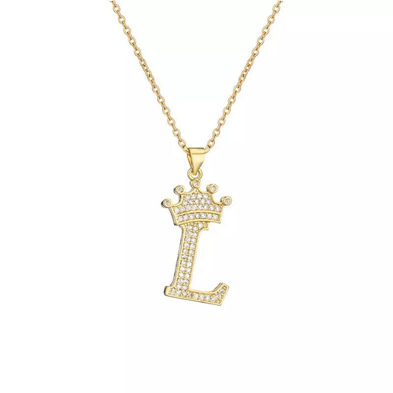 Stainless Steel Gold Overlay Hip Hop Crown A-Z Letters Necklace for Men and Women Necklaces L - DailySale