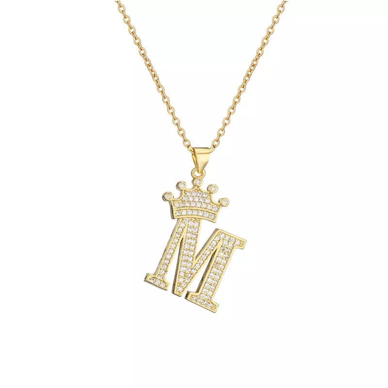 Stainless Steel Gold Overlay Hip Hop Crown A-Z Letters Necklace for Men and Women Necklaces M - DailySale