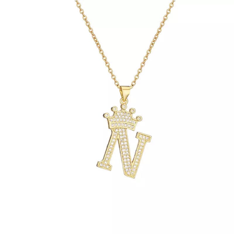 Stainless Steel Gold Overlay Hip Hop Crown A-Z Letters Necklace for Men and Women Necklaces N - DailySale