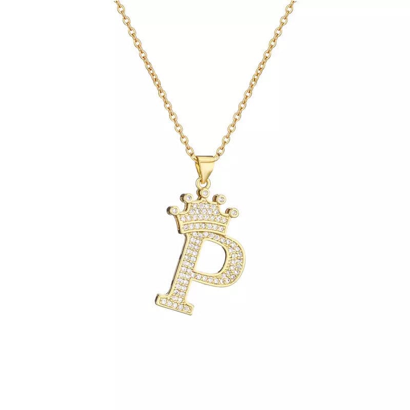 Stainless Steel Gold Overlay Hip Hop Crown A-Z Letters Necklace for Men and Women Necklaces P - DailySale