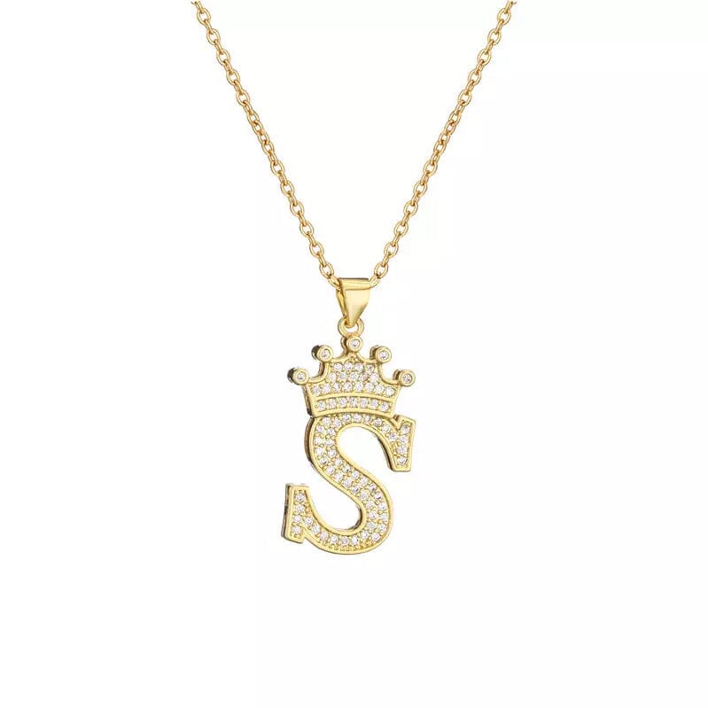 Stainless Steel Gold Overlay Hip Hop Crown A-Z Letters Necklace for Men and Women Necklaces S - DailySale