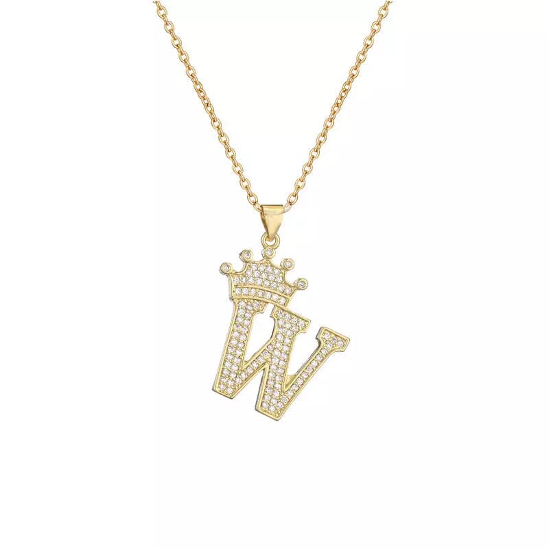 Stainless Steel Gold Overlay Hip Hop Crown A-Z Letters Necklace for Men and Women Necklaces W - DailySale