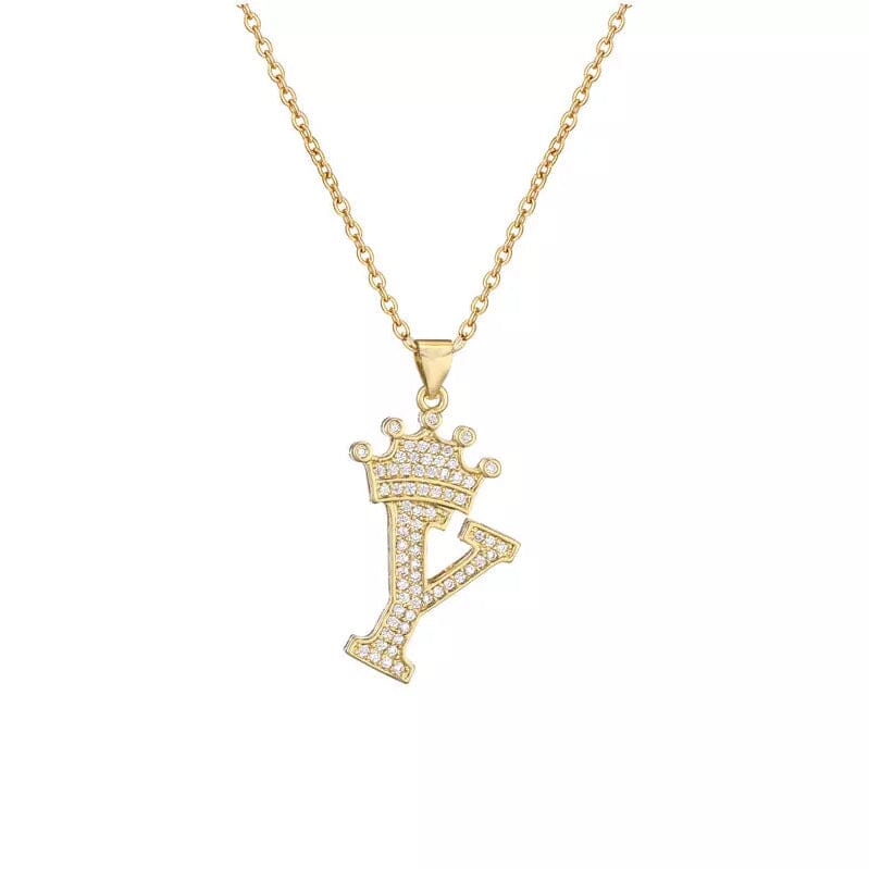 Stainless Steel Gold Overlay Hip Hop Crown A-Z Letters Necklace for Men and Women Necklaces Y - DailySale