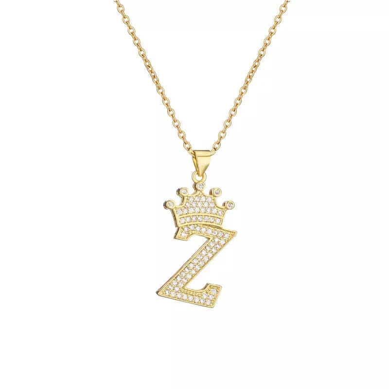 Stainless Steel Gold Overlay Hip Hop Crown A-Z Letters Necklace for Men and Women Necklaces Z - DailySale
