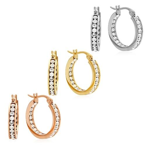 Stainless Steel Huggies Adorned with Swarovski Crystals Earrings - DailySale
