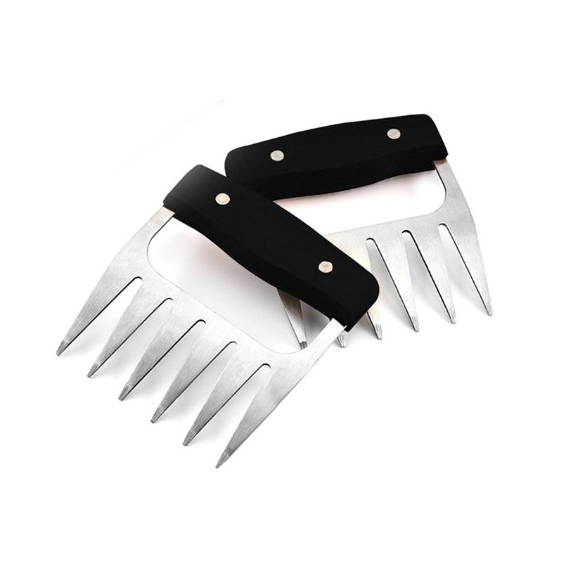 Stainless Steel Meat-Shredding Claws with Wooden Handle, Brown