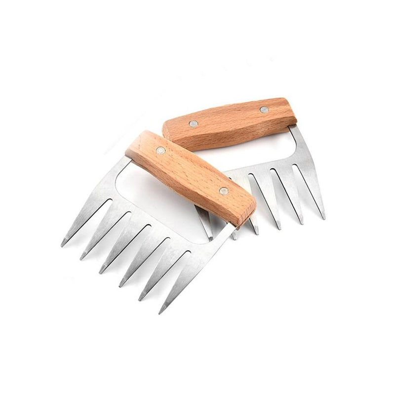 Stainless Steel Meat-Shredding Claws with Wooden Handle Kitchen & Dining Brown - DailySale