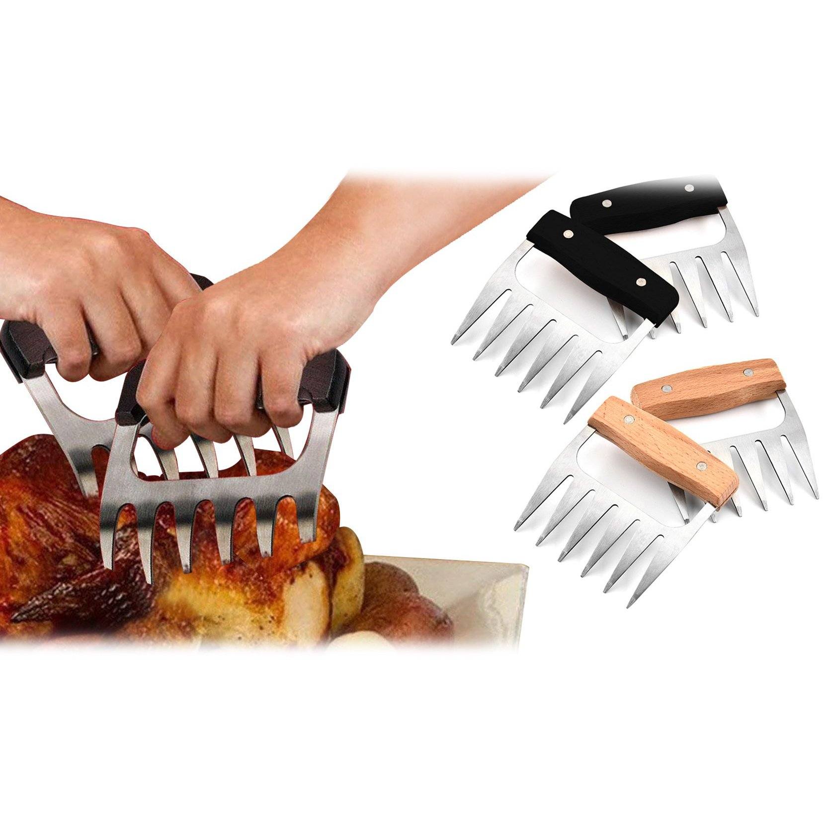 Stainless Steel Meat-Shredding Claws with Wooden Handle Kitchen & Dining - DailySale