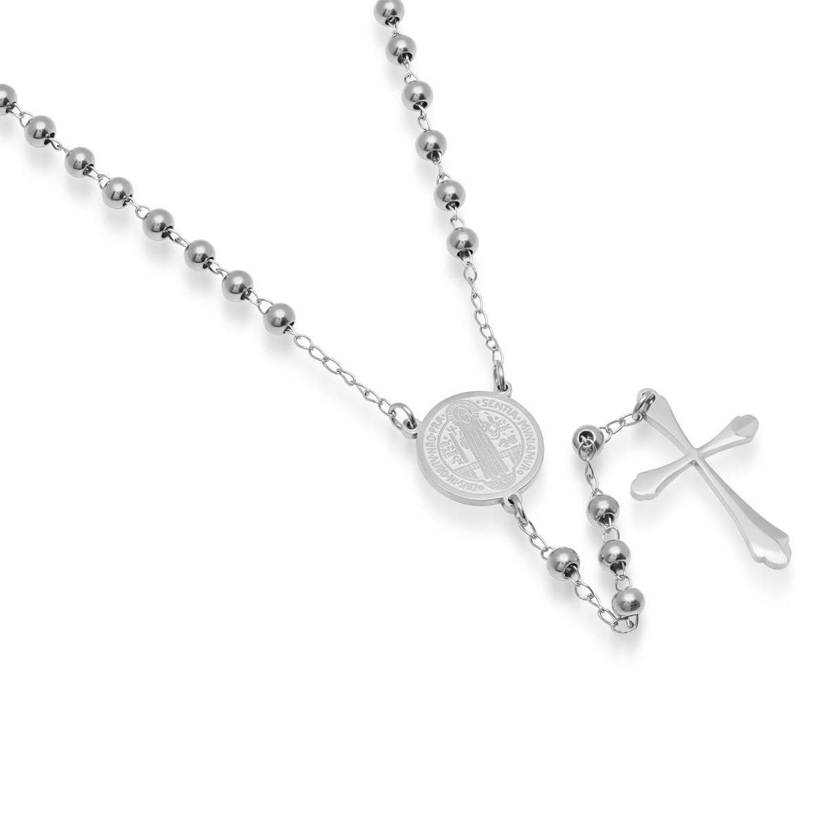 Stainless Steel Saint Benedict Rosary Necklace Necklaces - DailySale