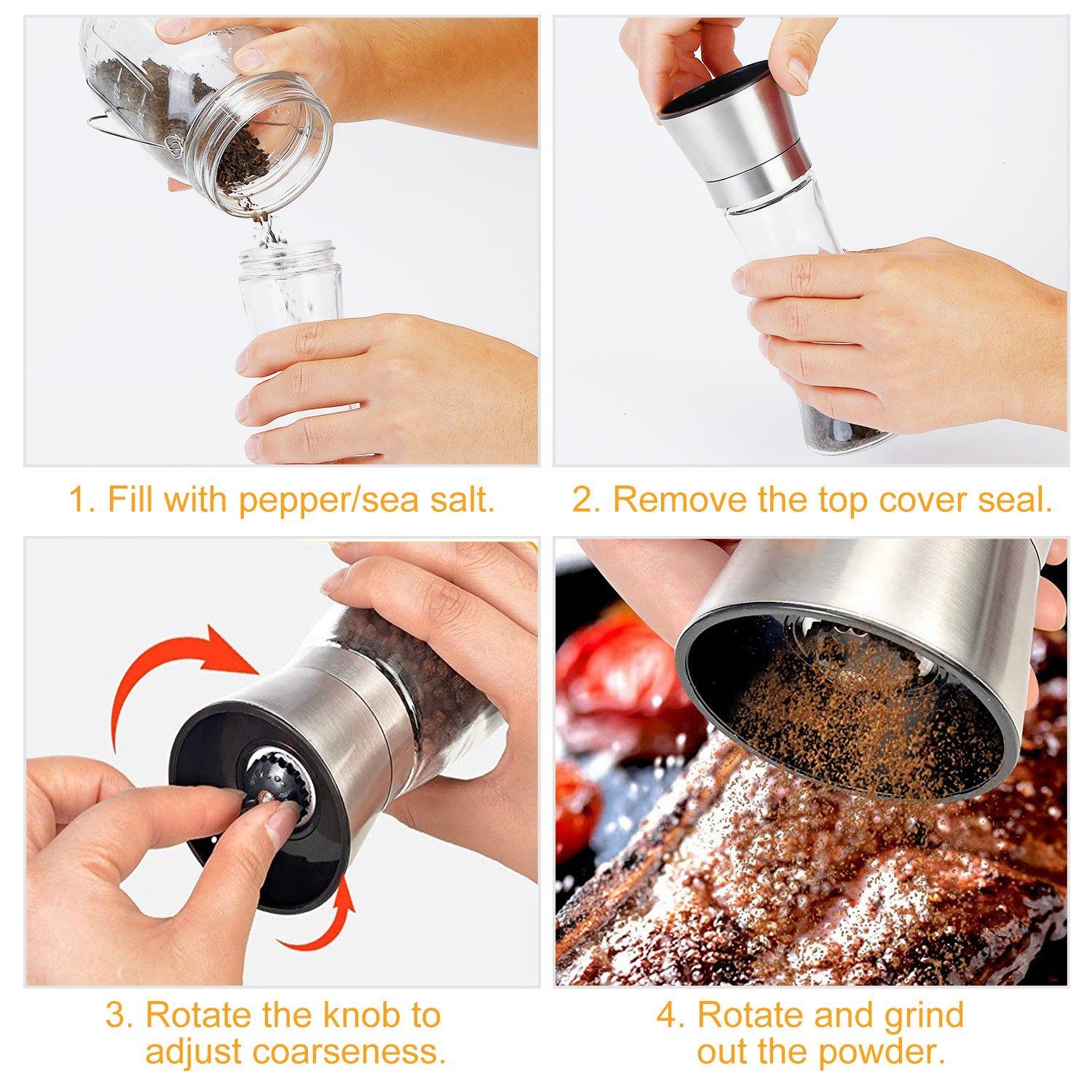 Stainless Steel Salt Pepper Grinder with Adjustable Coarseness Kitchen & Dining - DailySale