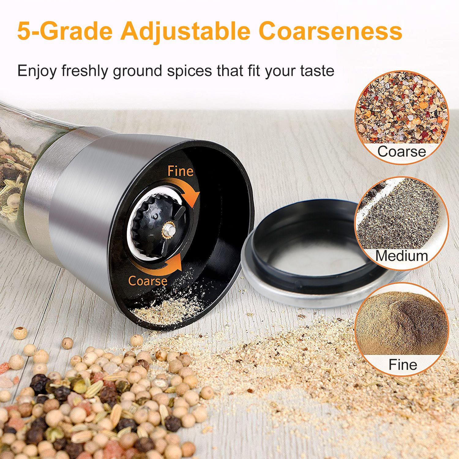 Stainless Steel Salt Pepper Grinder with Adjustable Coarseness Kitchen & Dining - DailySale