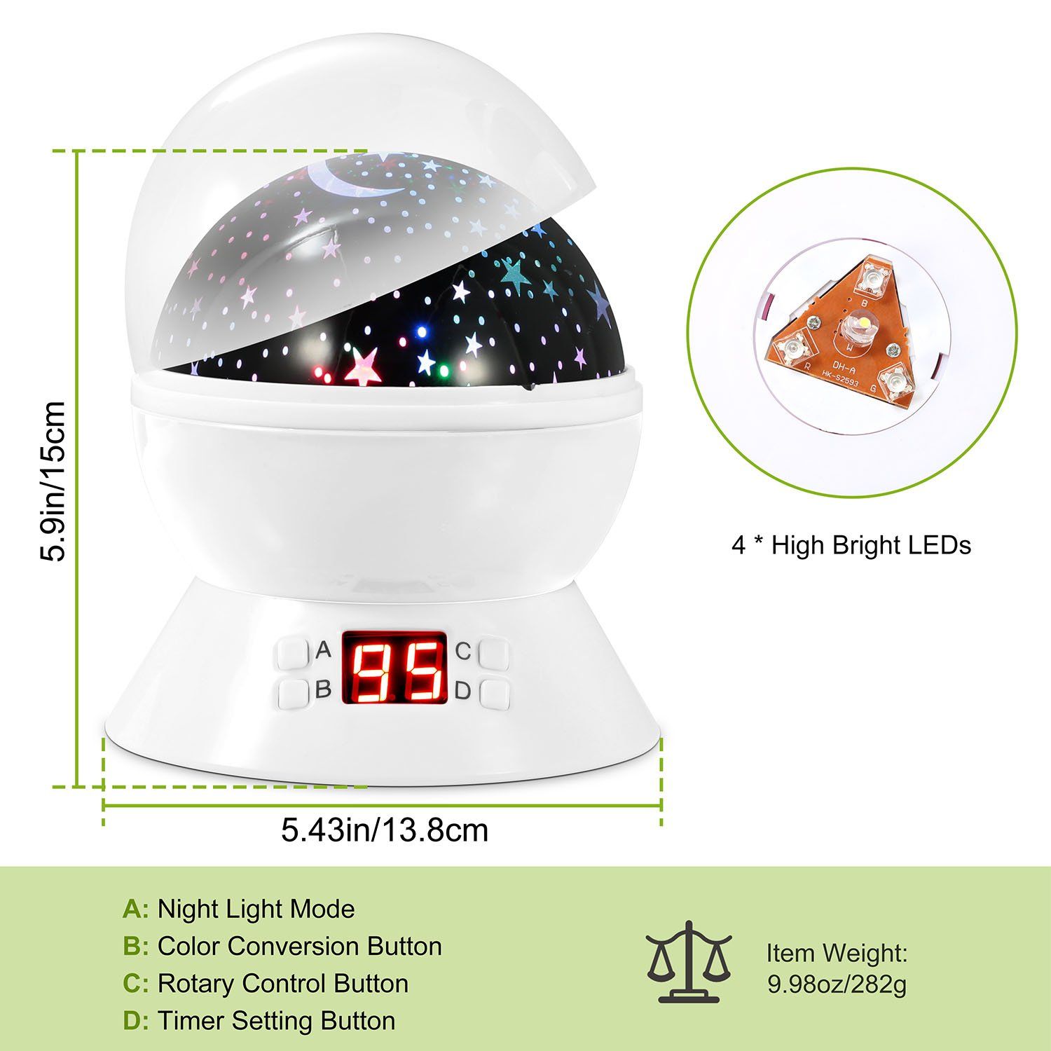 Star Moon LED Projector Lamp Kids Night Light Indoor Lighting - DailySale