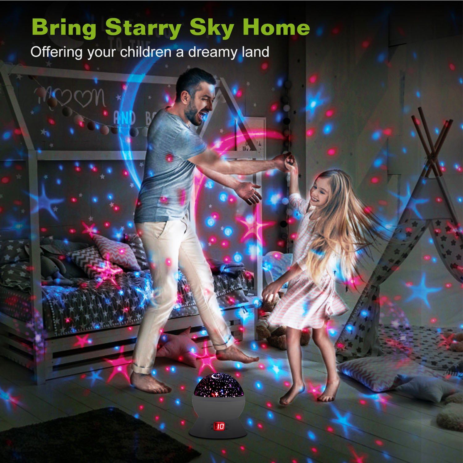 Star Moon LED Projector Lamp Kids Night Light Indoor Lighting - DailySale