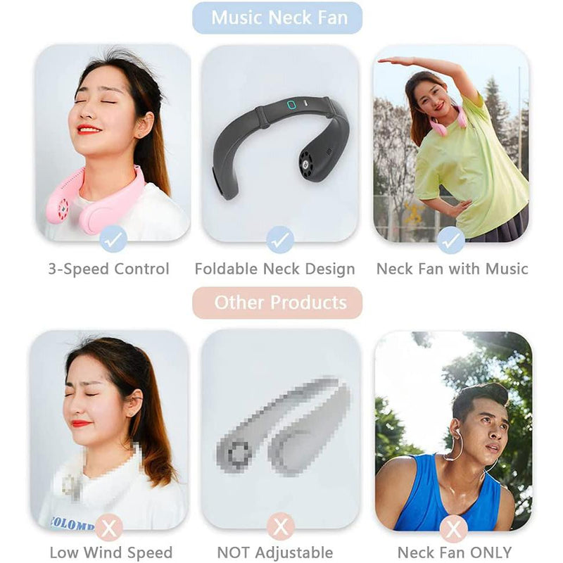 Staright Portable Hanging Neck Fan & Music Player Hands-Free Bladeless Fan Headphones & Audio - DailySale