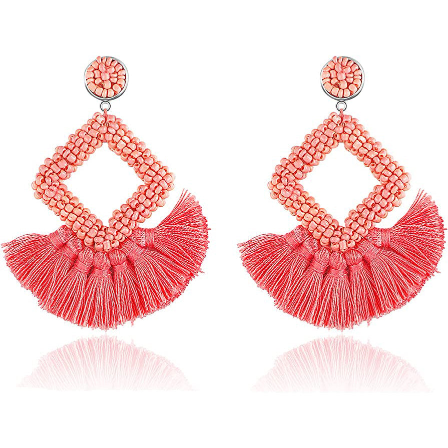 Statement Boho Drop Earrings Earrings Pink - DailySale