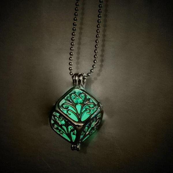 Steampunk Pretty Magic Round Fairy Locket Glow In The Dark Pendant Necklace Necklaces Green - DailySale