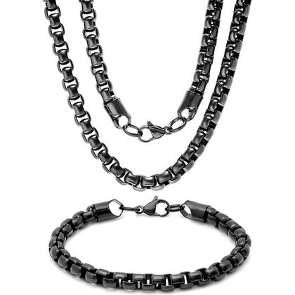 Steeltime Men's 7mm Round Box Stainless Steel Necklace and Bracelet Necklaces Black Ip - DailySale