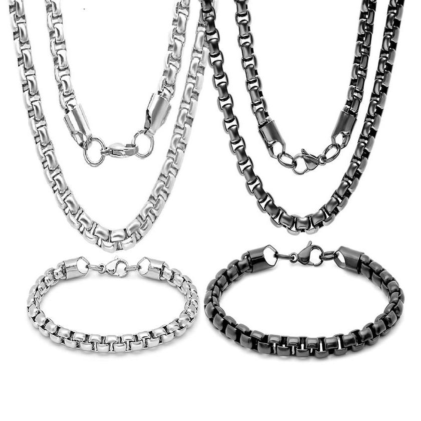 Steeltime Men's 7mm Round Box Stainless Steel Necklace and Bracelet Necklaces - DailySale