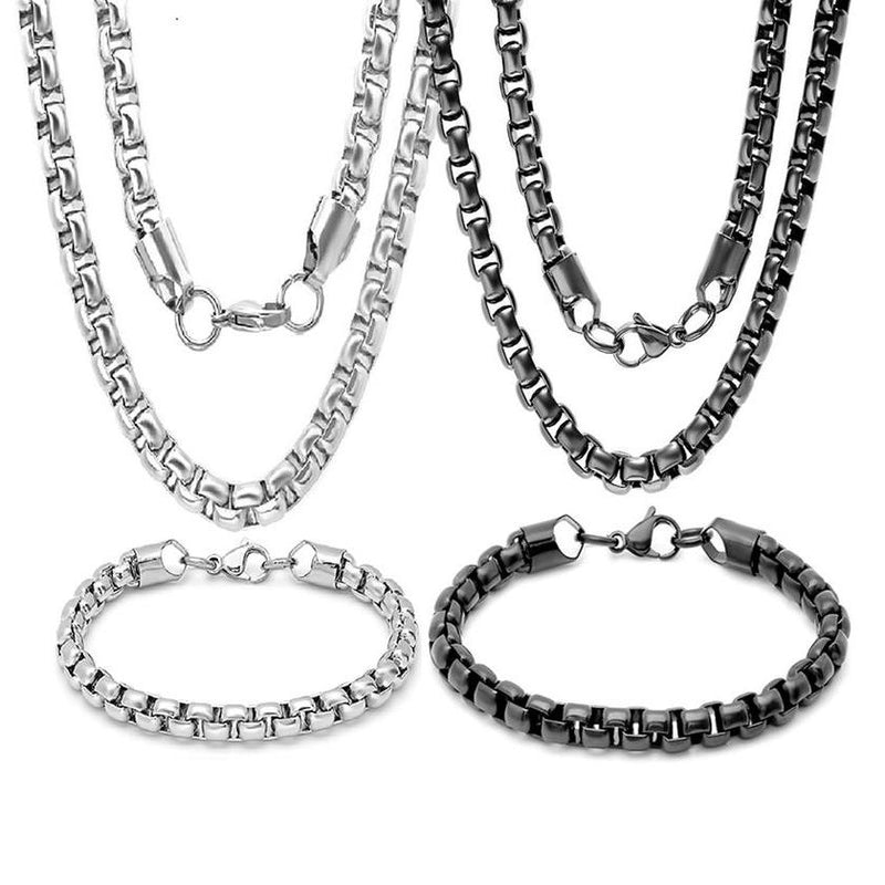 Steeltime Men's 7mm Round Box Stainless Steel Necklace and Bracelet Necklaces - DailySale