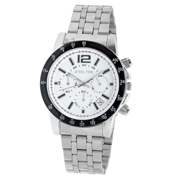 Front view of a white SteelTime Men's Stainless Steel Watch