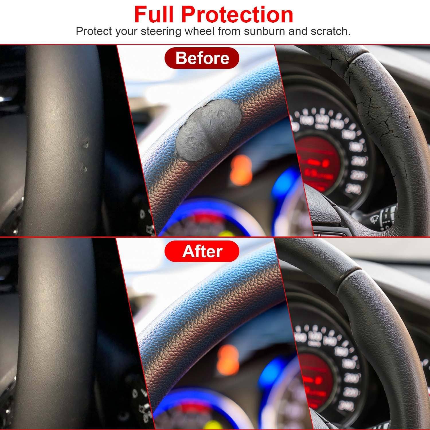 Steering Wheel Cover 14.5"- 15" Diameter Universal Fiber Leather Automotive - DailySale