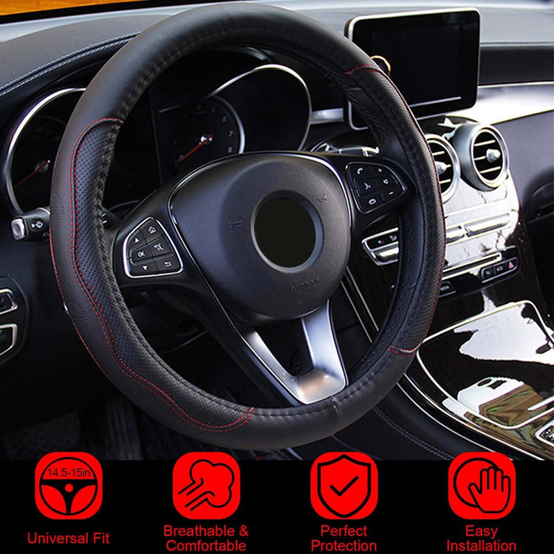 Steering Wheel Cover 14.5"- 15" Diameter Universal Fiber Leather Automotive - DailySale