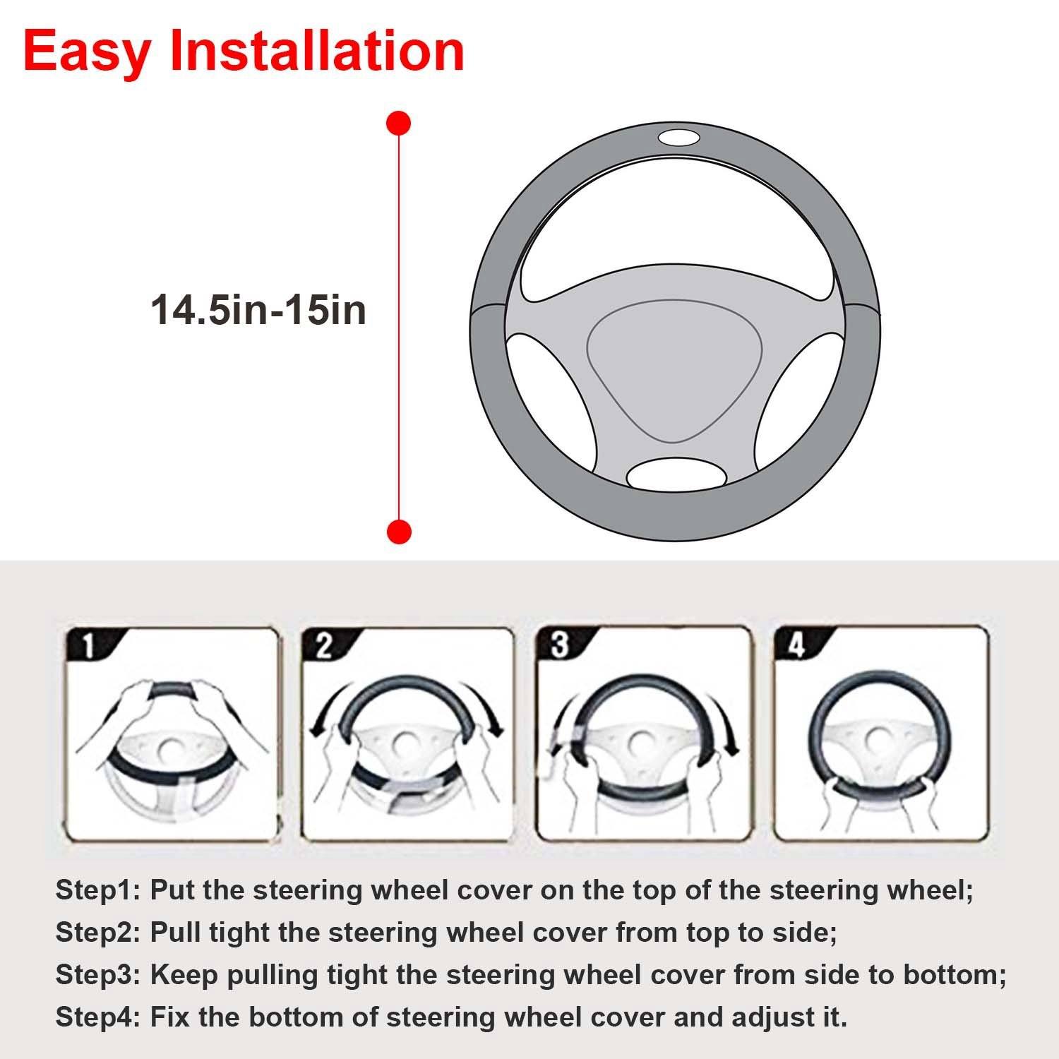 Steering Wheel Cover 14.5"- 15" Diameter Universal Fiber Leather Automotive - DailySale