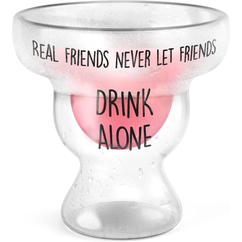 Stemless 12oz Double Wall Freezable Gel Chiller Cocktail Glass Wine & Dining Real Friends Never Let Friends Drink Alone - DailySale