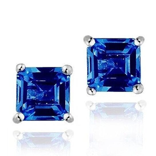 Sterling Silver 1.6 Created Sapphire Square Shape Stud Earring Earrings - DailySale