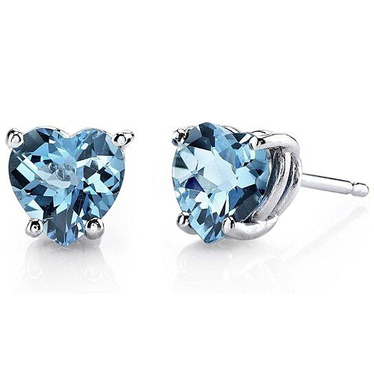 Sterling Silver 2.00 CTTW Blue Topaz Heart Studs Earrings - DailySale