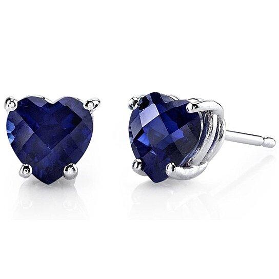 Sterling Silver 2.00 CTTW Sapphire Heart Studs Earrings - DailySale
