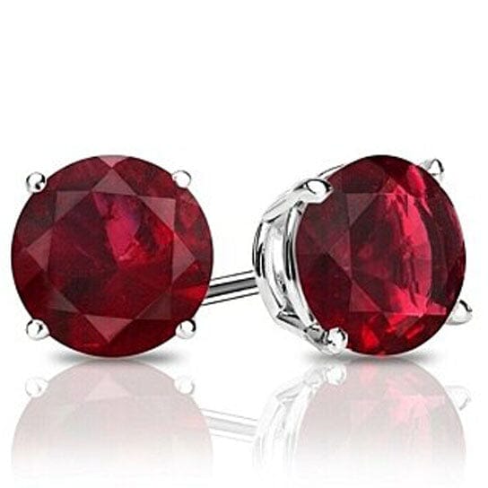 Sterling Silver 6mm Round Shaped Lab Ruby Gemstone Stud Earrings Earrings - DailySale