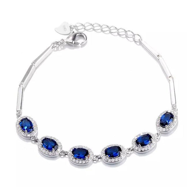 Sterling Silver and Sapphire Oval Cut Halo Bracelet Bracelets - DailySale