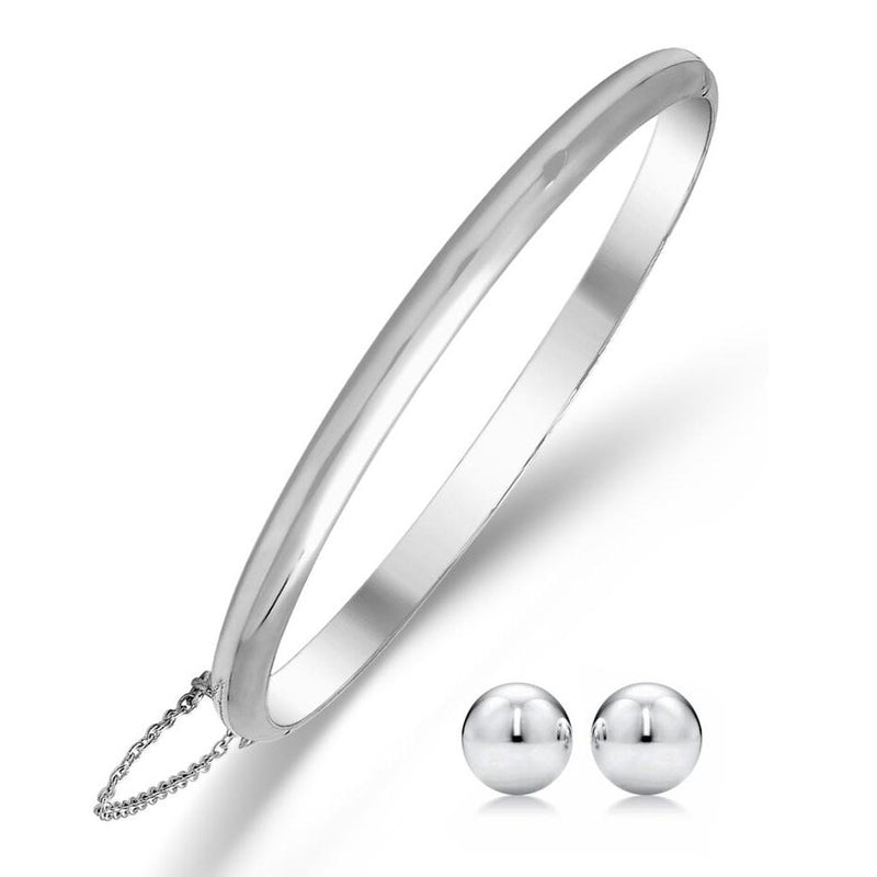Sterling Silver Bangle with Ball Stud Earring Set Jewelry - DailySale