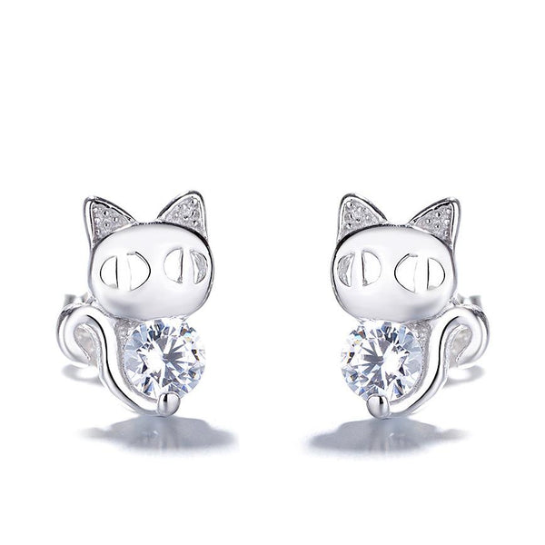 Sterling Silver Cat Earrings with Swarovski Crystals Earrings - DailySale