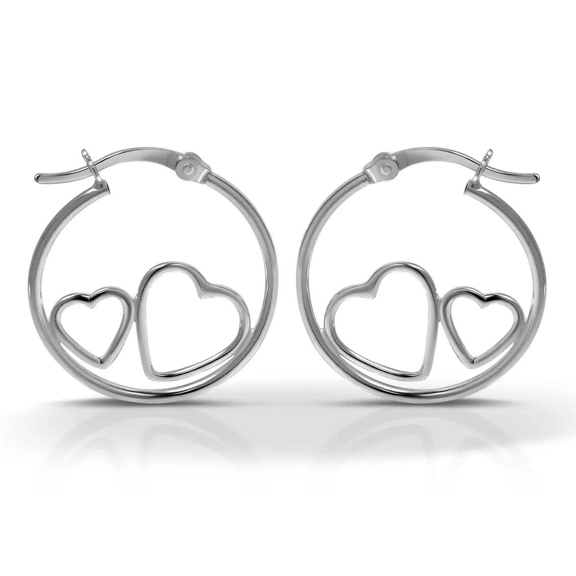 Sterling Silver Classic Hoop With Heart Design Earrings Earrings - DailySale