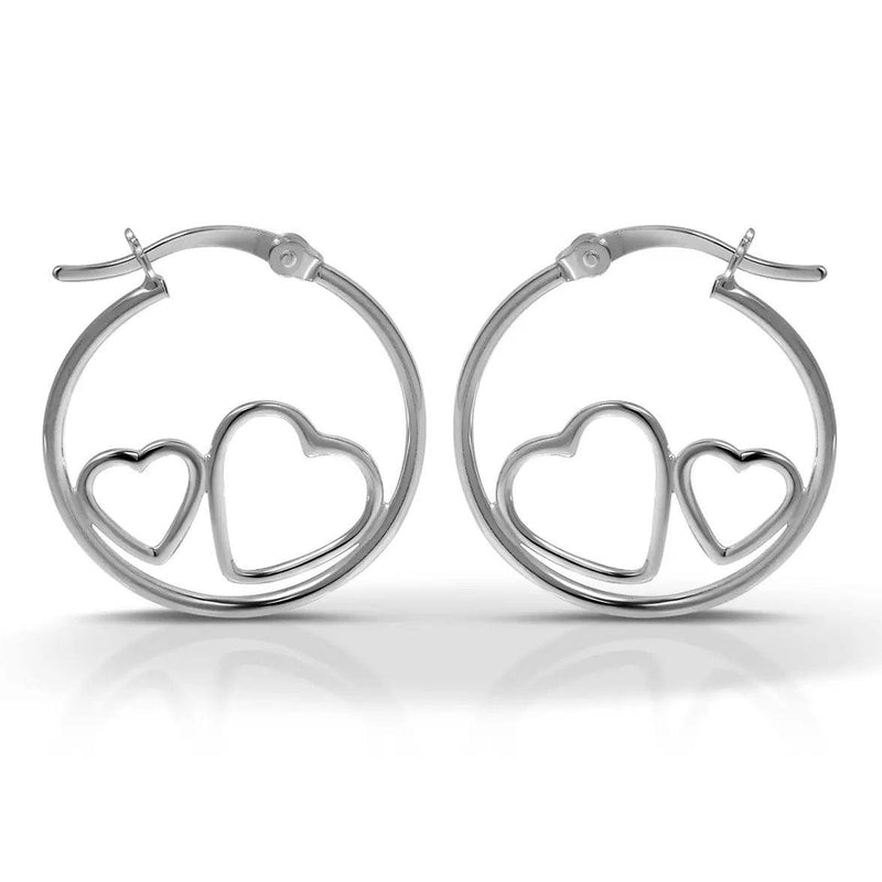 Sterling Silver Classic Hoop With Heart Design Earrings Earrings - DailySale