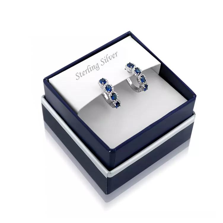 Sterling Silver Created Blue Sapphire Halo Hoop Earring Earrings - DailySale