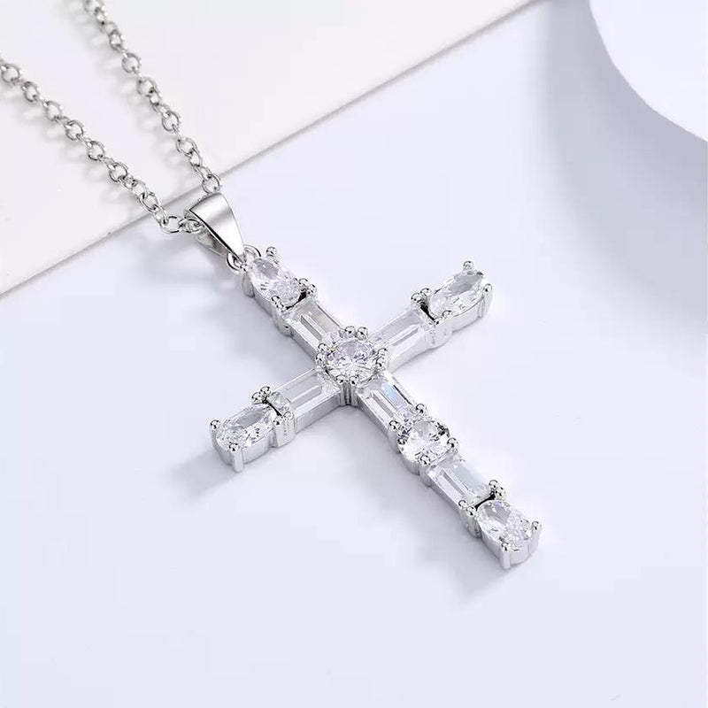 Sterling Silver Cross Pendant Necklace with Swarovski Crystal Necklaces - DailySale