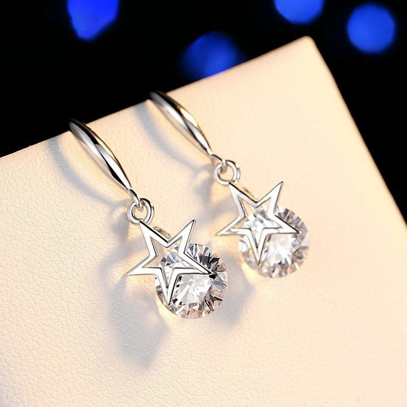 Sterling Silver Crystal Star Hook Earrings Jewelry - DailySale