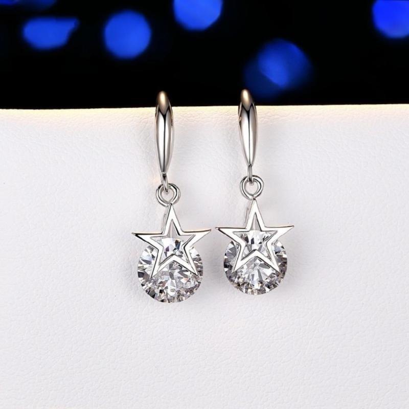 Sterling Silver Crystal Star Hook Earrings Jewelry - DailySale