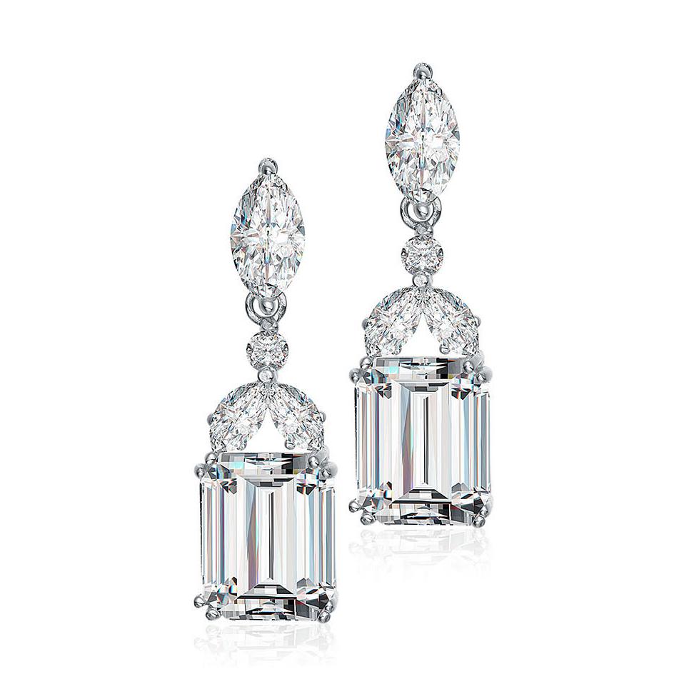 Sterling Silver Cubic Zirconia Lantern Earrings Earrings Clear - DailySale