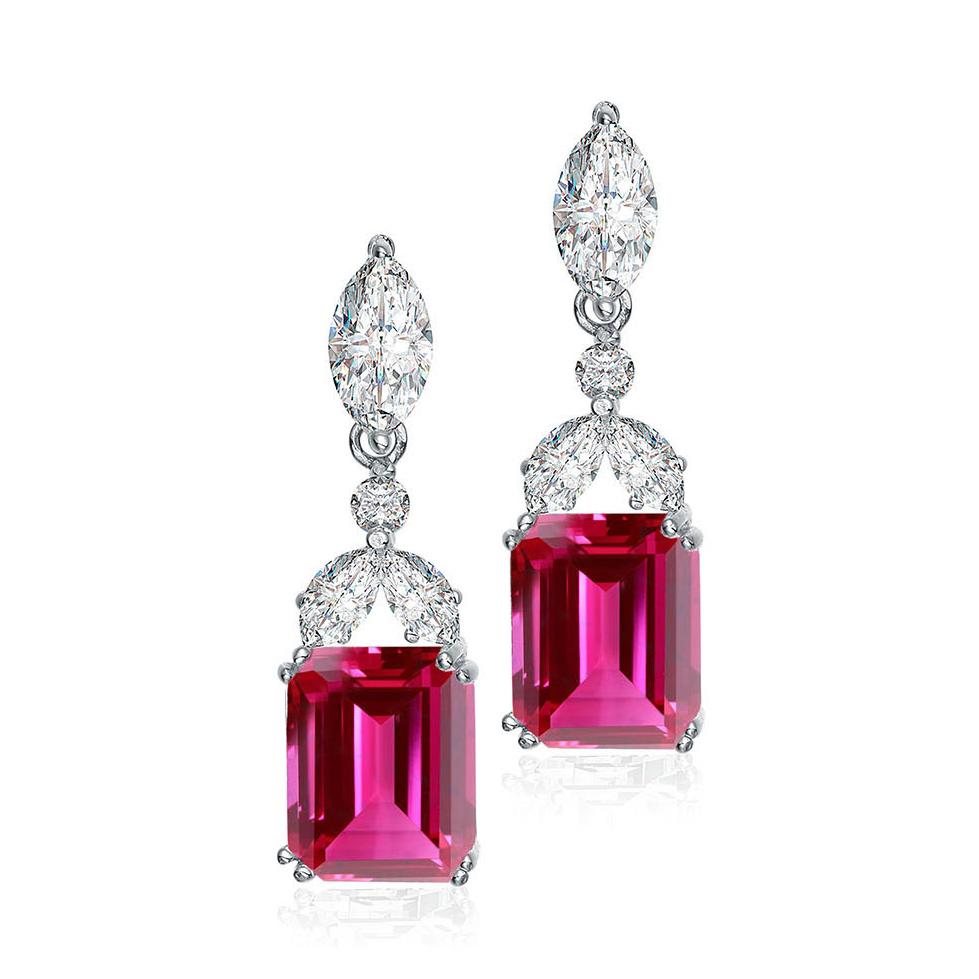 Sterling Silver Cubic Zirconia Lantern Earrings Earrings Ruby - DailySale