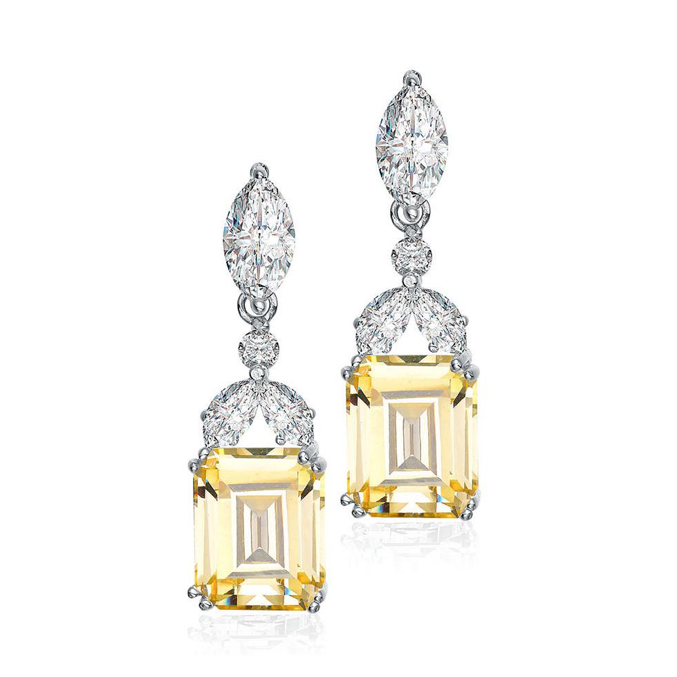 Sterling Silver Cubic Zirconia Lantern Earrings Earrings Yellow - DailySale