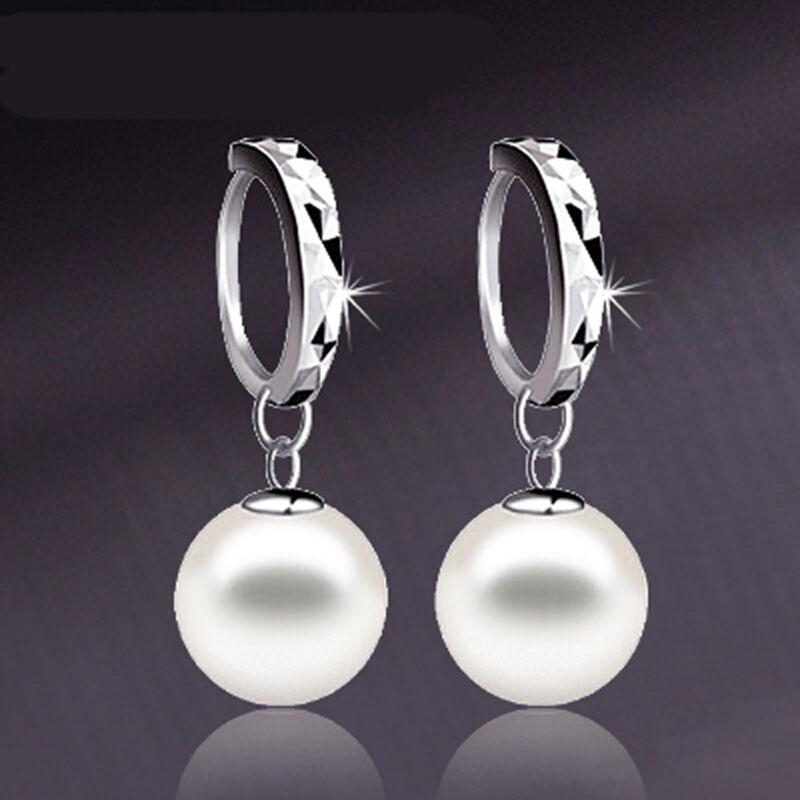 Sterling Silver Diamond Cut Pearl Drop Earrings Jewelry - DailySale